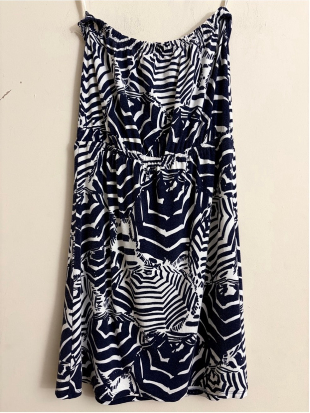 Lilly Pulitzer Atwood Strapless Dress Navy White Zebra Umbrella Knit Size S